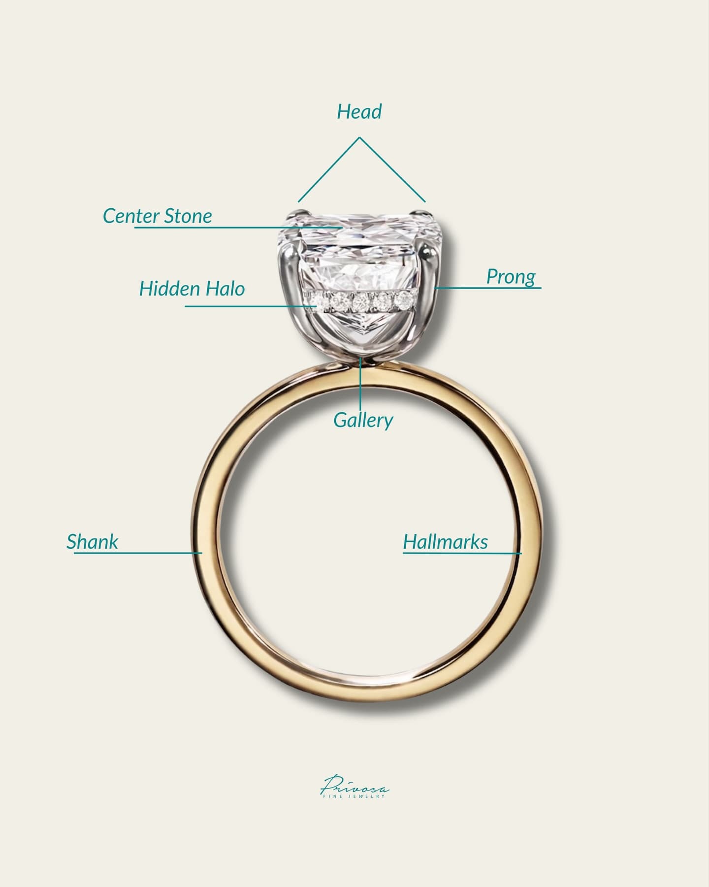 A close look at ring anatomy: center stone, prongs, hidden halo, and gallery — 2