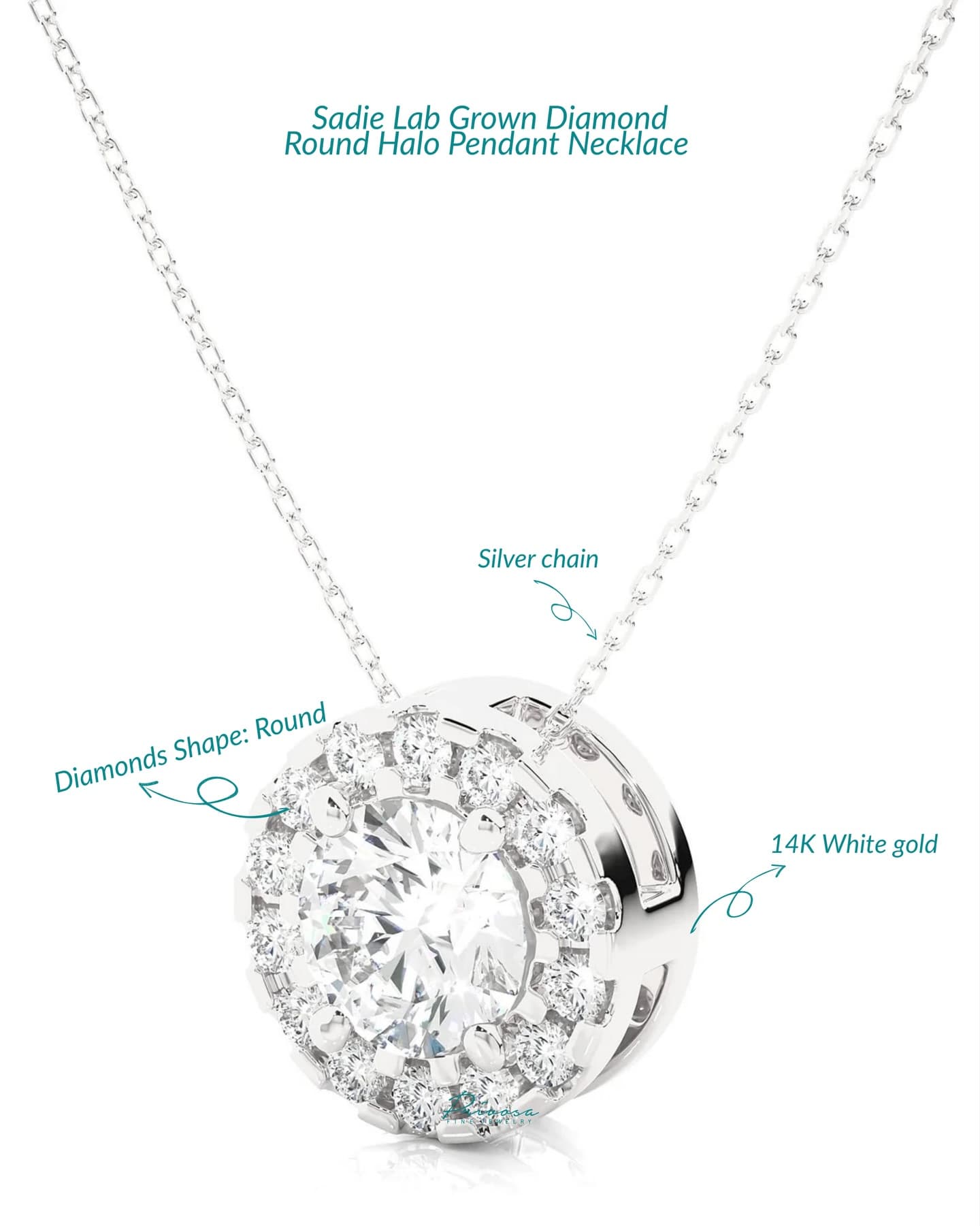 The Sadie lab-grown diamond halo pendant in 14K white gold — 2