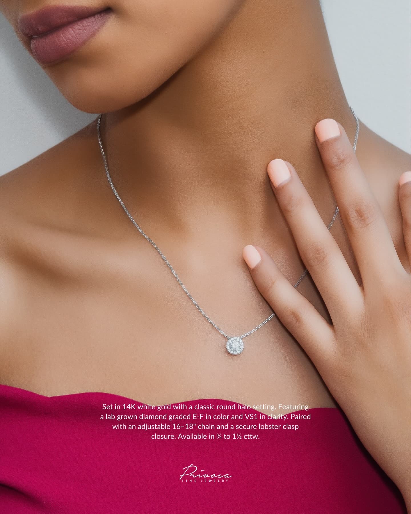 The Sadie lab-grown diamond halo pendant in 14K white gold — 3