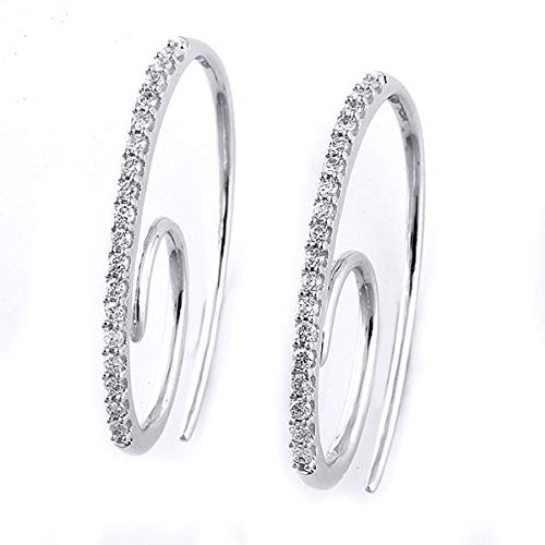 10K Gold (White or Yellow) 1/5 Carat (G-H Color, SI2-I1 Clarity) Natural Diamond Slide-Through Hoop Earrings for Women - White Gold
