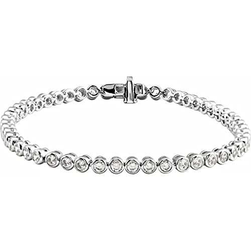 1 to 2 Carat Diamond Tennis Bracelet in 14k White or Yellow Gold (F-G, SI1-SI2, cttw) 7 Inches Long Bezel Set by Privosa Fine Jewelry - White Gold