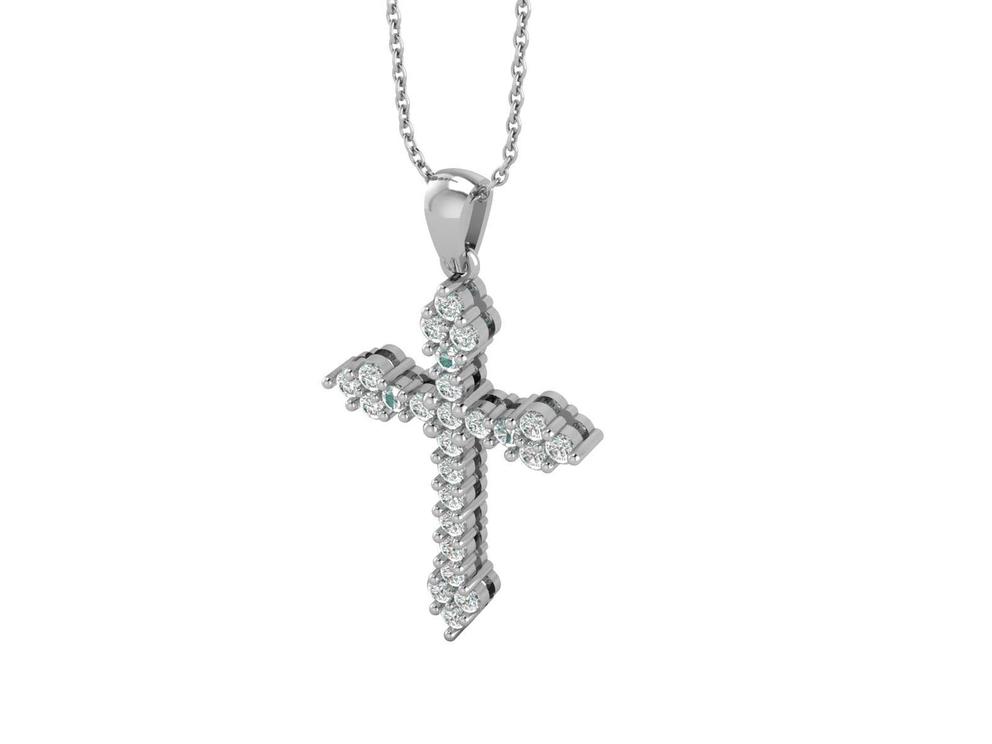 14K Gold (White or Yellow) 1/4 Carat (G-H Color, SI2-I1 Clarity) Natural Diamond Cross Pendant with FREE 18" Sterling Silver Chain - Image 2