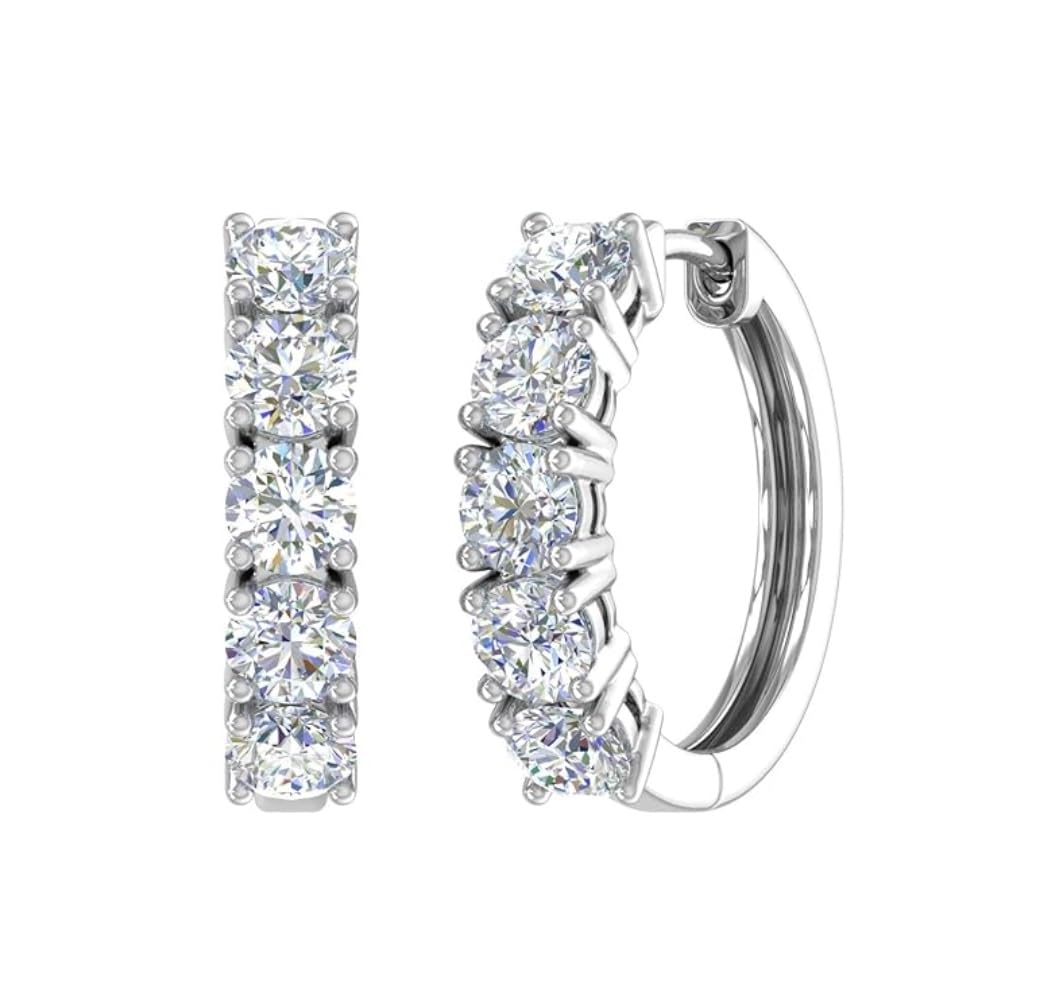 1 to 4 Carat Lab Grown Diamond 5 Stone Hoop Earrings for Women I 14k White Gold Hoops (D-E, VS1, cttw) Hinged Hoop Earrings by Privosa Fine Jewelry - 1.00 cttw
