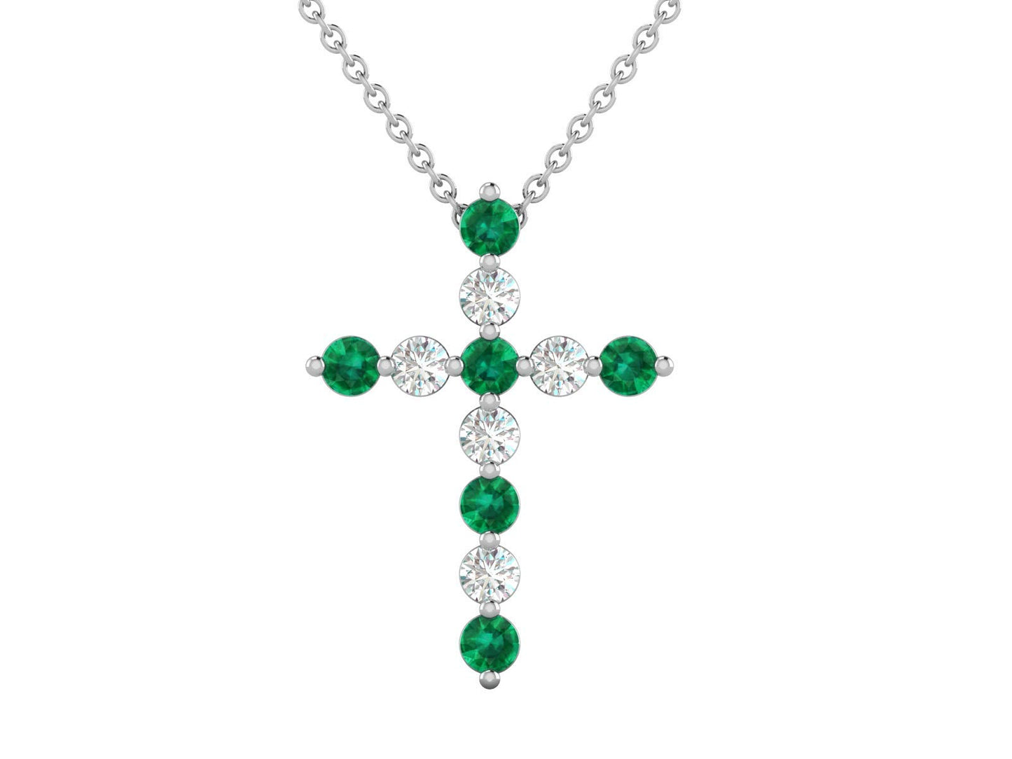 1/5 Carat Diamond and 1/4 Carat Gemstone Cross Pendant Necklace for Women in 14k White or Yellow Gold (G-H, SI2-I1, cttw) with 18 Inch Silver Chain and Lobster Claw by Privosa Fine Jewelry - White Gold