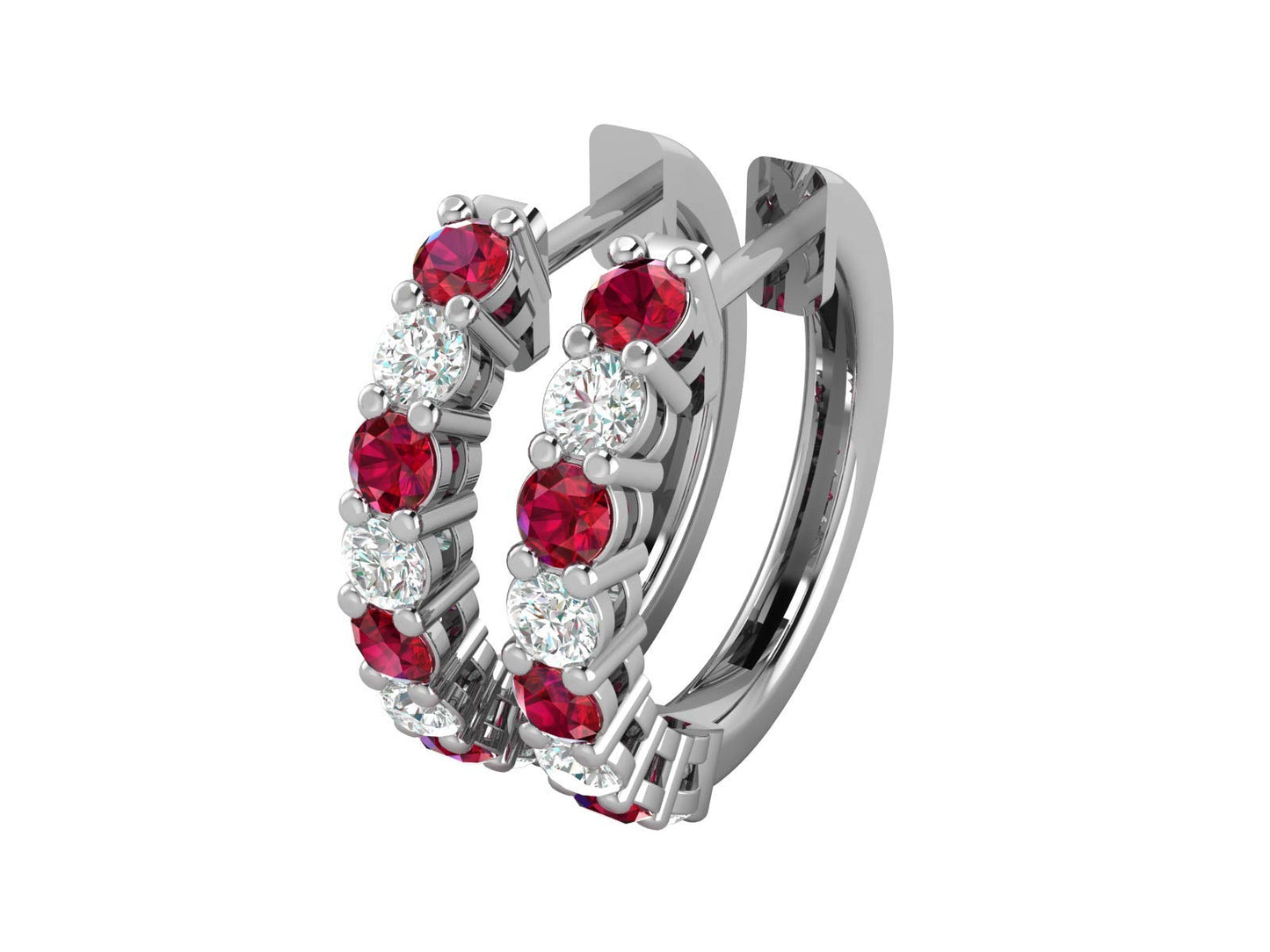 3/8 Carat Diamond and Gemstone Hoop Earrings for Women in 14k Gold (G-H, SI2-I1, cttw) with Hinge and Notched Post by Privosa Fine Jewelry - Image 2