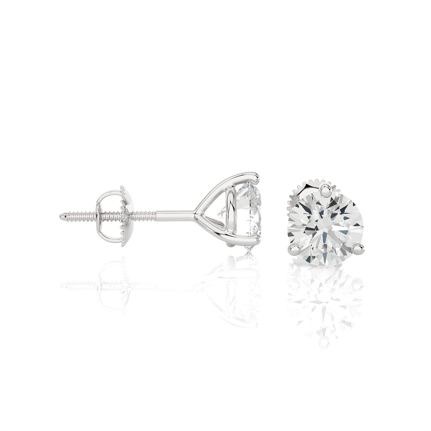 1/2 to 1 1/2 Carat Diamond Round Stud Earrings for Women in 14k White or Yellow Gold (I-J, I1-I2, cttw) 3-Prong Martini Setting and Screw Back by Privosa Fine Jewelry - 1/2 Carat