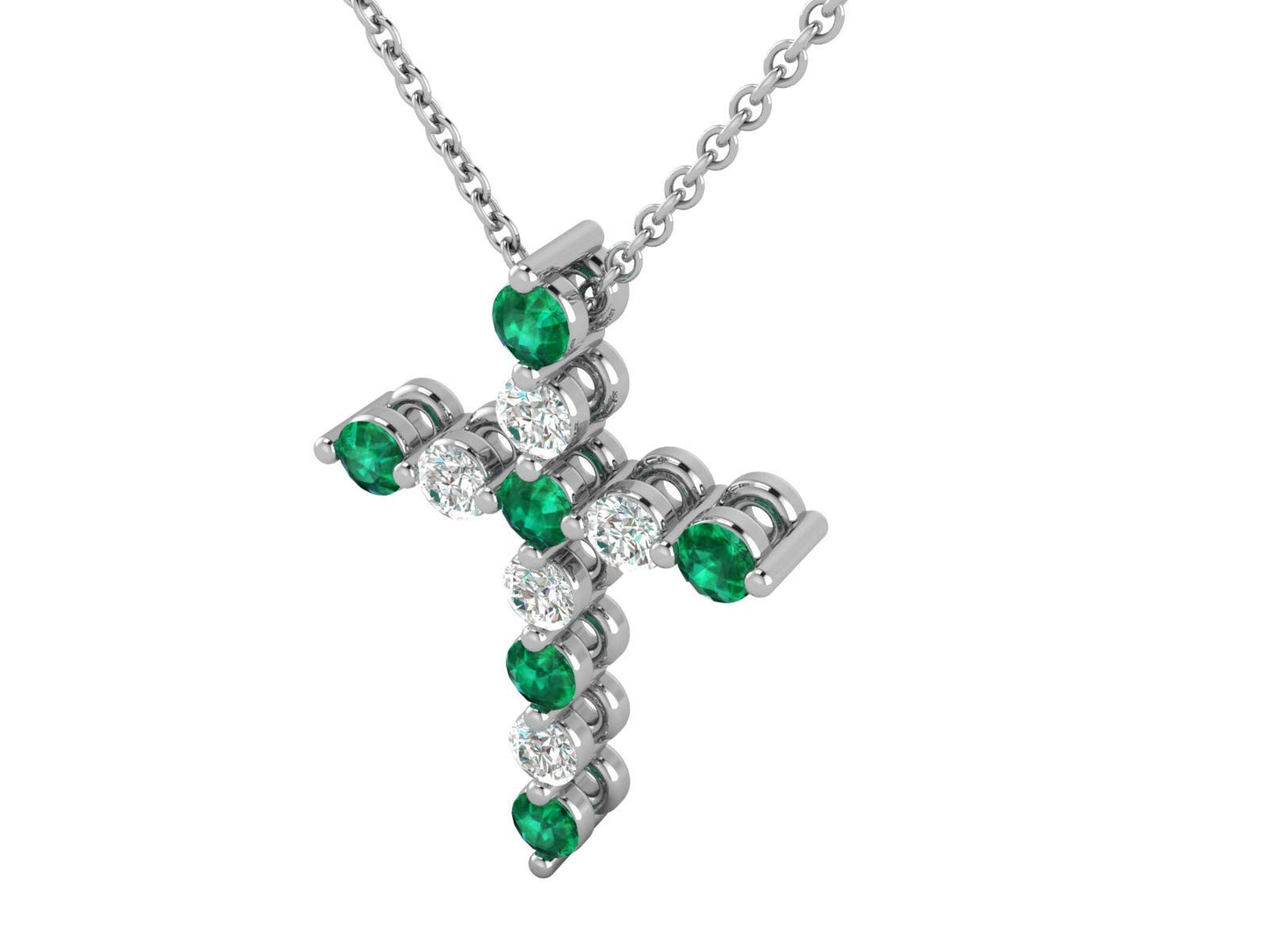 1/10 Carat Diamond and 1/5 Carat Gemstone Cross Pendant Necklace for Women in 14k White or Yellow Gold (G-H, SI2-I1, cttw) with 18 Inch Silver Chain and Lobster Claw by Privosa Fine Jewelry - Image 2