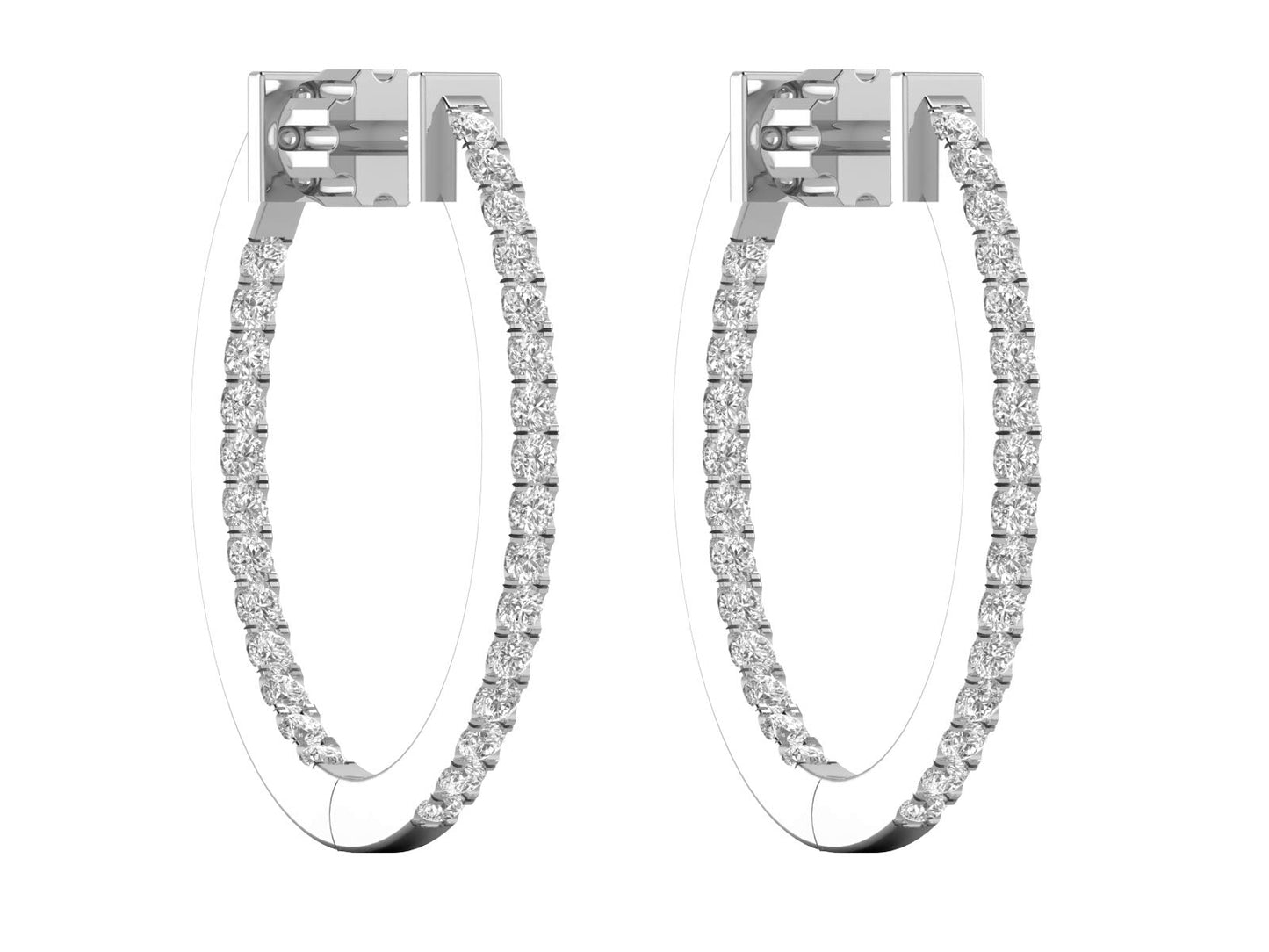 1/2 to 1 Carat Diamond Inside Out Oval Hoop Earrings for Women in 14k White and Yellow Gold (F-G, SI2-I1, cttw) Screw Back by Privosa Fine Jewelry - White Gold