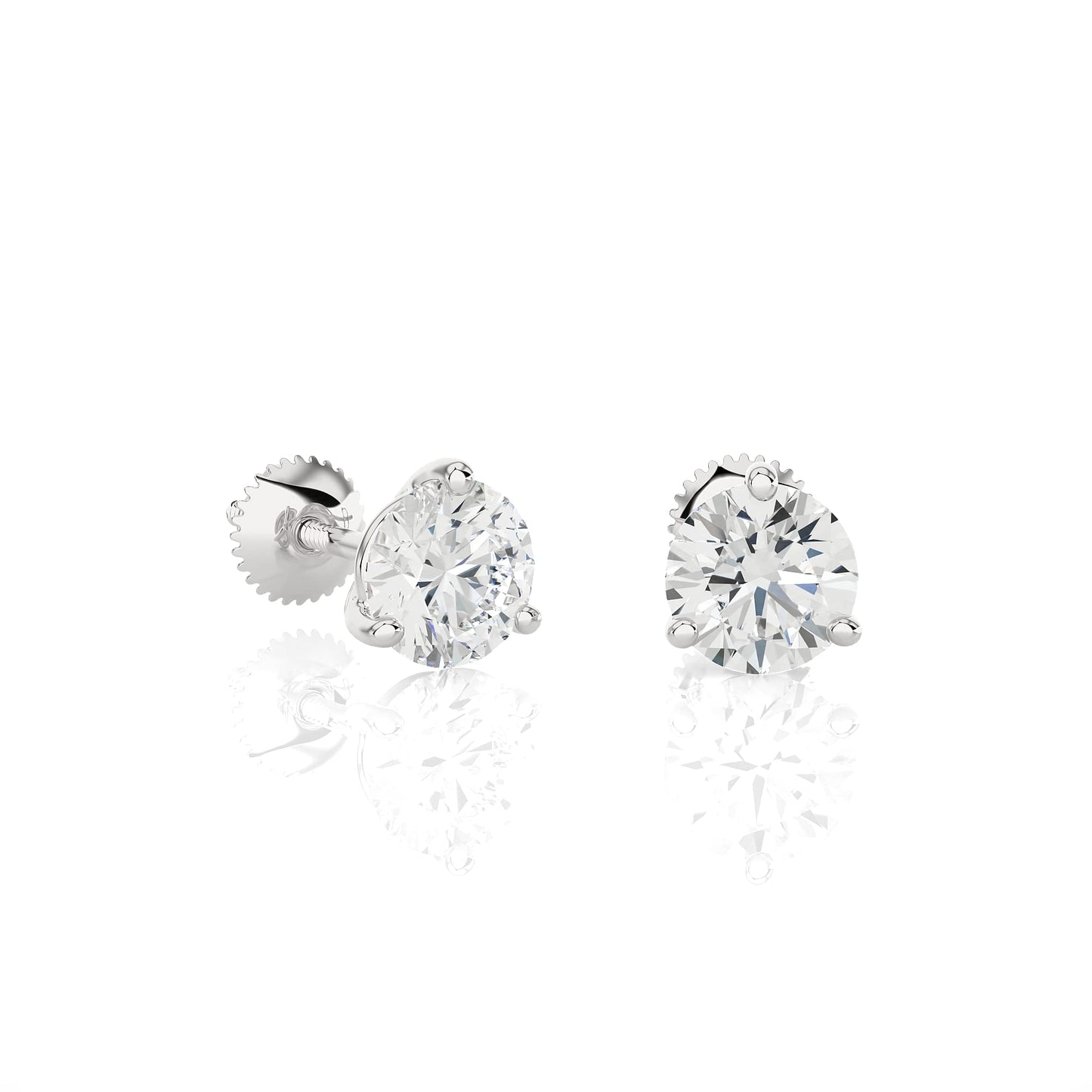 1/2 to 1 1/2 Carat Diamond Round Stud Earrings for Women in 14k White or Yellow Gold (J-K, I1-I2, cttw) 3-Prong Martini Setting and Screw Back by Privosa Fine Jewelry - Image 2