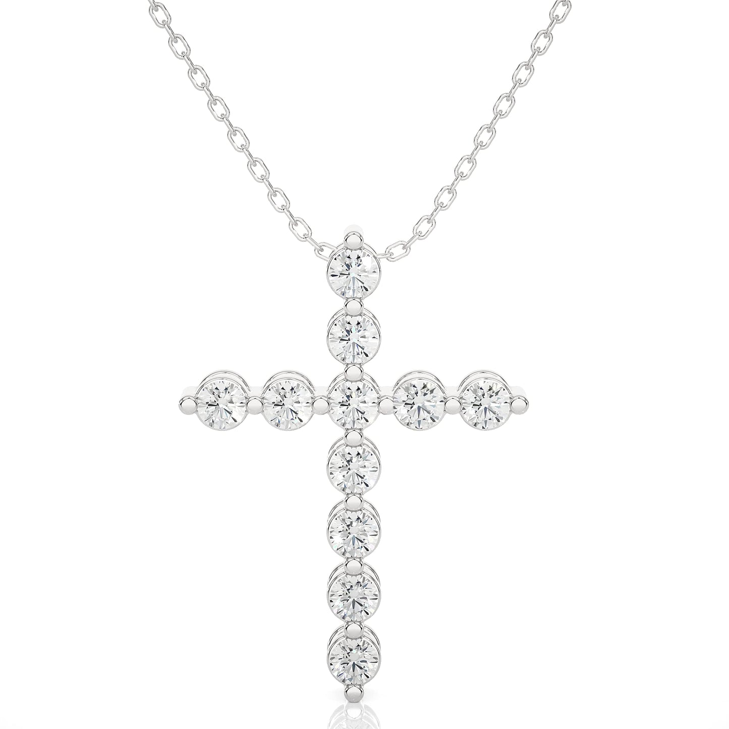 1/5 to 3/4 Carat Diamond Cross Pendant Necklace for Women in 14k White or Yellow Gold (F-G, SI2-I1/I2, cttw) with 18 Inch Silver Chain and Lobster Claw by Privosa Fine Jewelry - White Gold