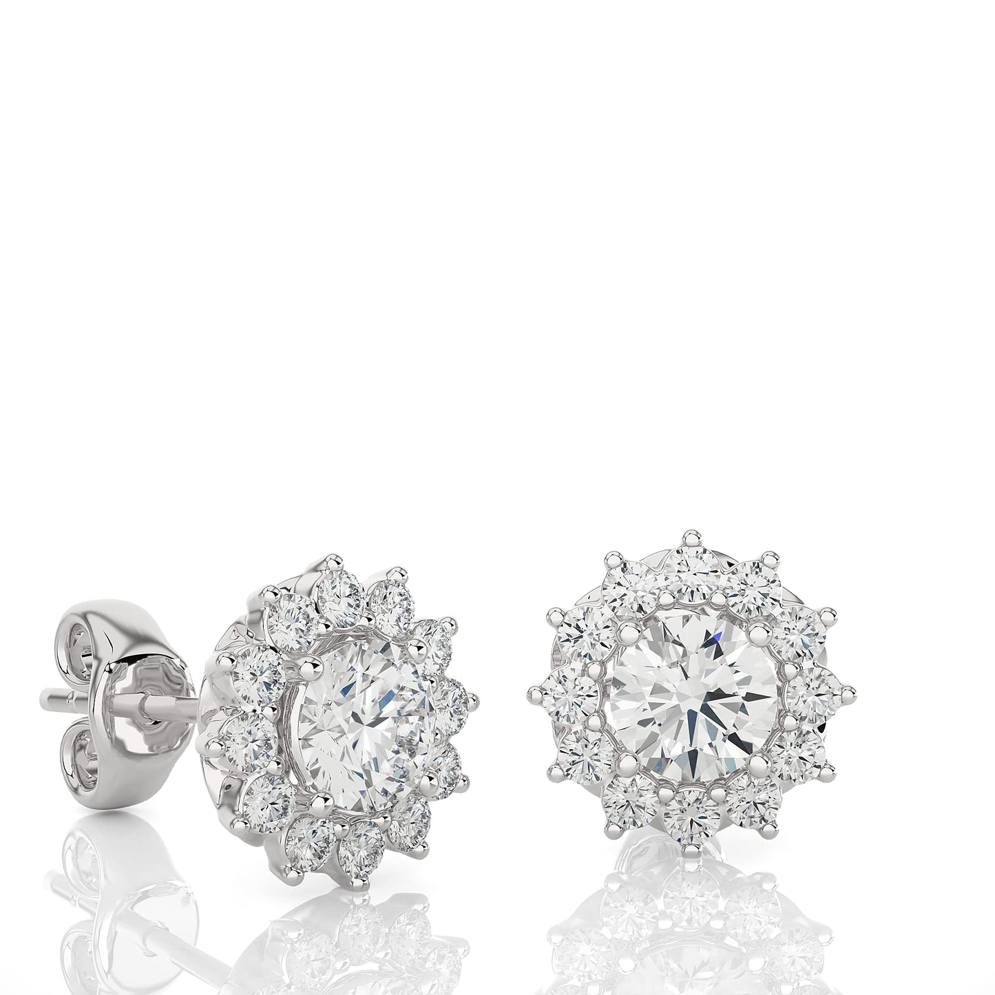 1/5 to 3/4 Carat Diamond Halo Star Stud Earrings for Women in 14k White and Yellow Gold (F-G, SI2-I1, cttw) with Push Back by Privosa Fine Jewelry - White Gold