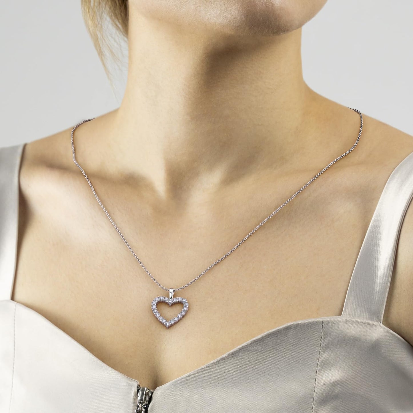 1 to 3 Carat Lab Grown Diamond Classic Heart Pendant Necklace for Women I 14k White Gold Pendant I 16 to 18 Inch Adjustable Silver Chain (E-F, VS1, cttw) I Lobster Claw Clasp by Privosa Fine Jewelry - Image 2