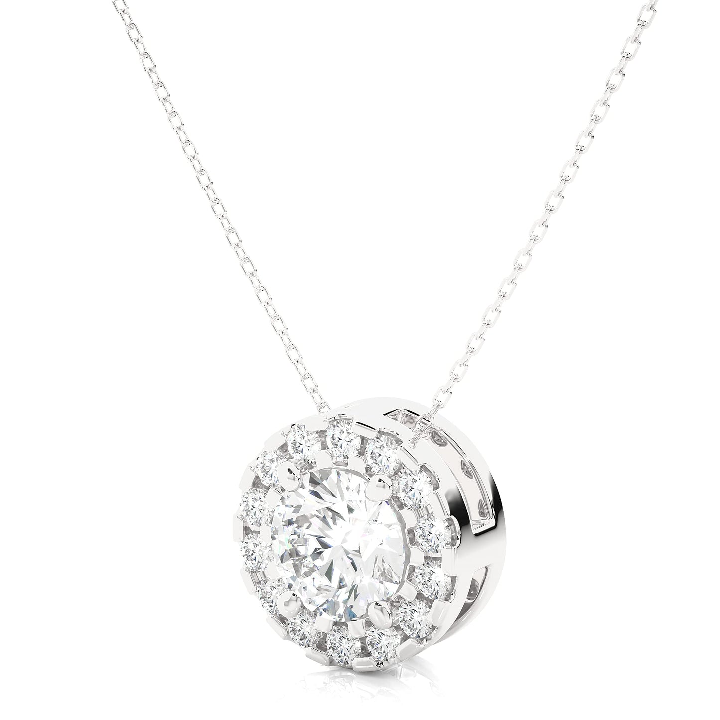 3/4 to 1 1/2 Carat Lab Grown Diamond Round Halo Pendant Necklace for Women I 14k White Gold Pendant I 16 to 18 Inch Adjustable Silver Chain (E-F, VS1, cttw) Lobster Claw Clasp by Privosa Fine Jewelry - Image 2