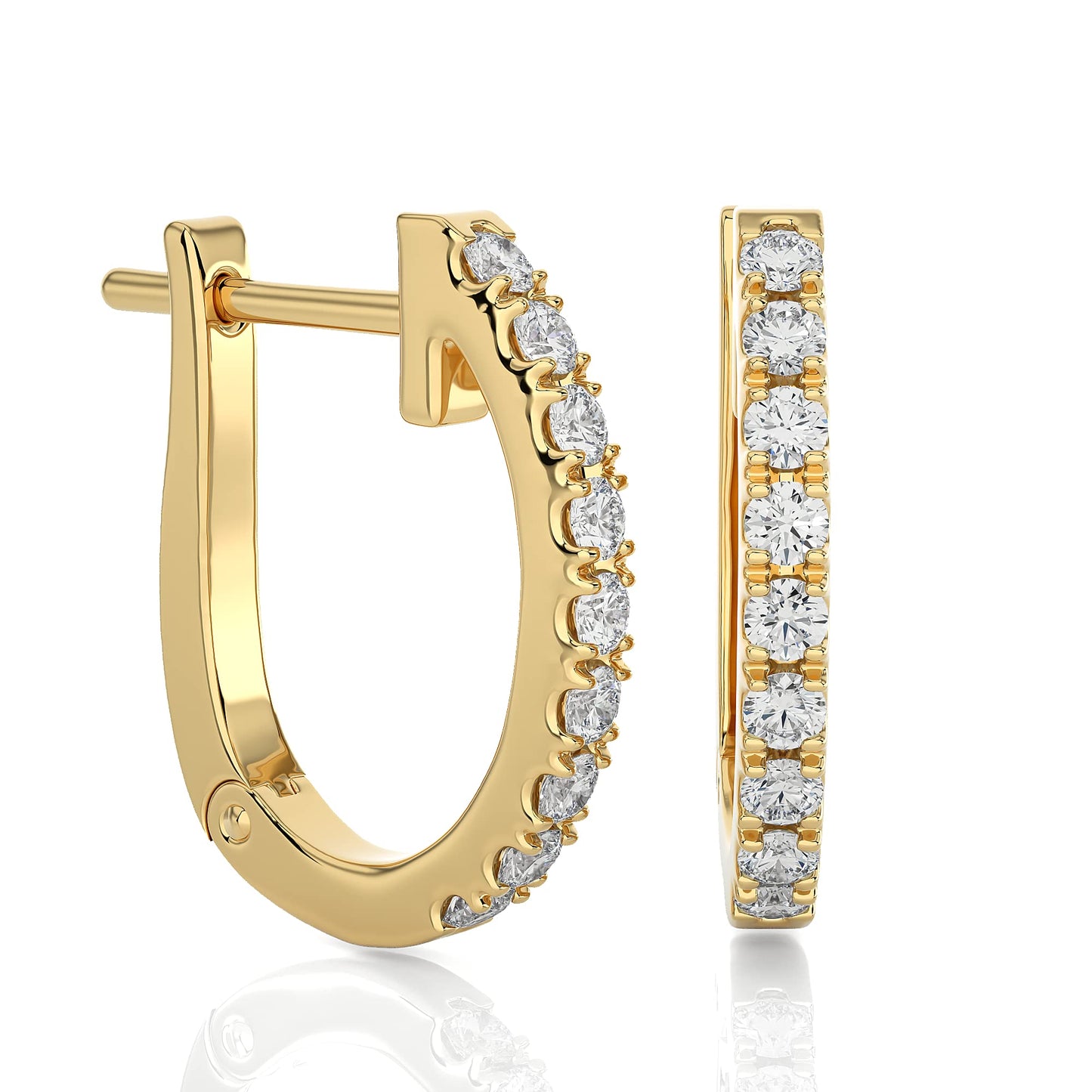 1/5 to 3/4 Carat Diamond Huggie Hoop Earrings for Women in 14k White or Yellow Gold (F-G, SI2-I1, cttw) with Hinge and Notched Post by Privosa Fine Jewelry - White Gold
