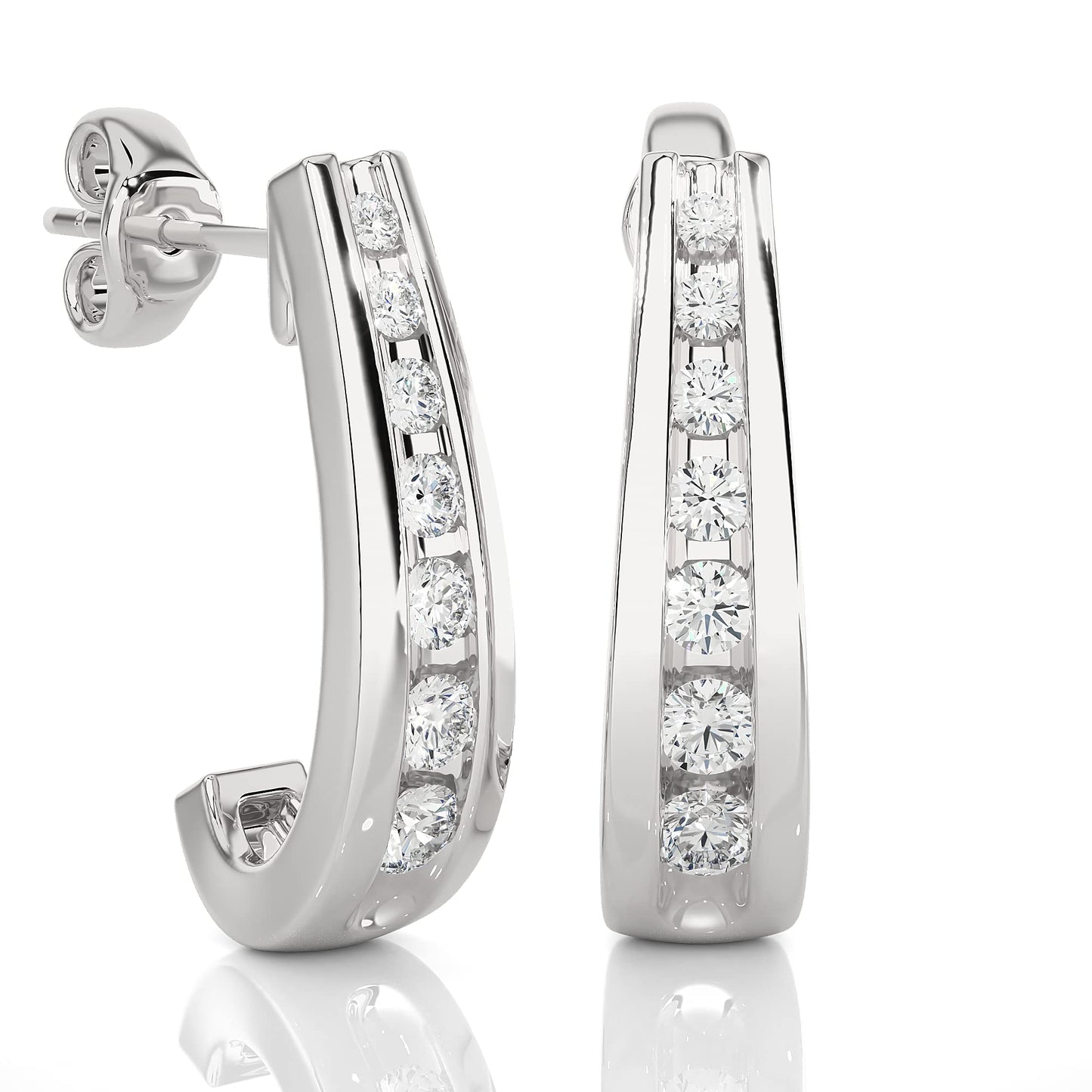 1/4 to 3/4 Carat Diamond Graduated J Hoop Earrings for Women in 14k White Gold (F-G, SI2-I1, cttw) Push Back by Privosa Fine Jewelry - 1/4 Carat