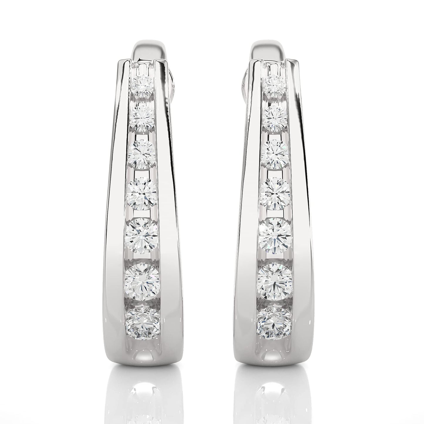 1/4 to 3/4 Carat Diamond Graduated J Hoop Earrings for Women in 14k White Gold (F-G, SI2-I1, cttw) Push Back by Privosa Fine Jewelry - Image 2