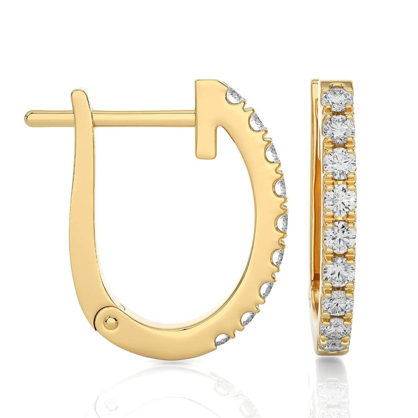 1/5 to 3/4 Carat Diamond Huggie Hoop Earrings for Women in 14k White or Yellow Gold (F-G, SI2-I1, cttw) with Hinge and Notched Post by Privosa Fine Jewelry - Image 2