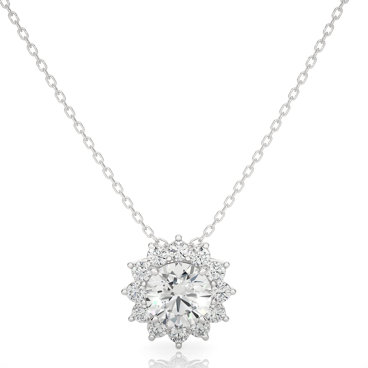 1/4 to 3/4 Carat Diamond Halo Star Pendant Necklace for Women in 14k White Gold (F-G, SI2-I1, cttw) with 18 Inch Silver Chain and Lobster Claw by Privosa Fine Jewelry - 1/4 Carat