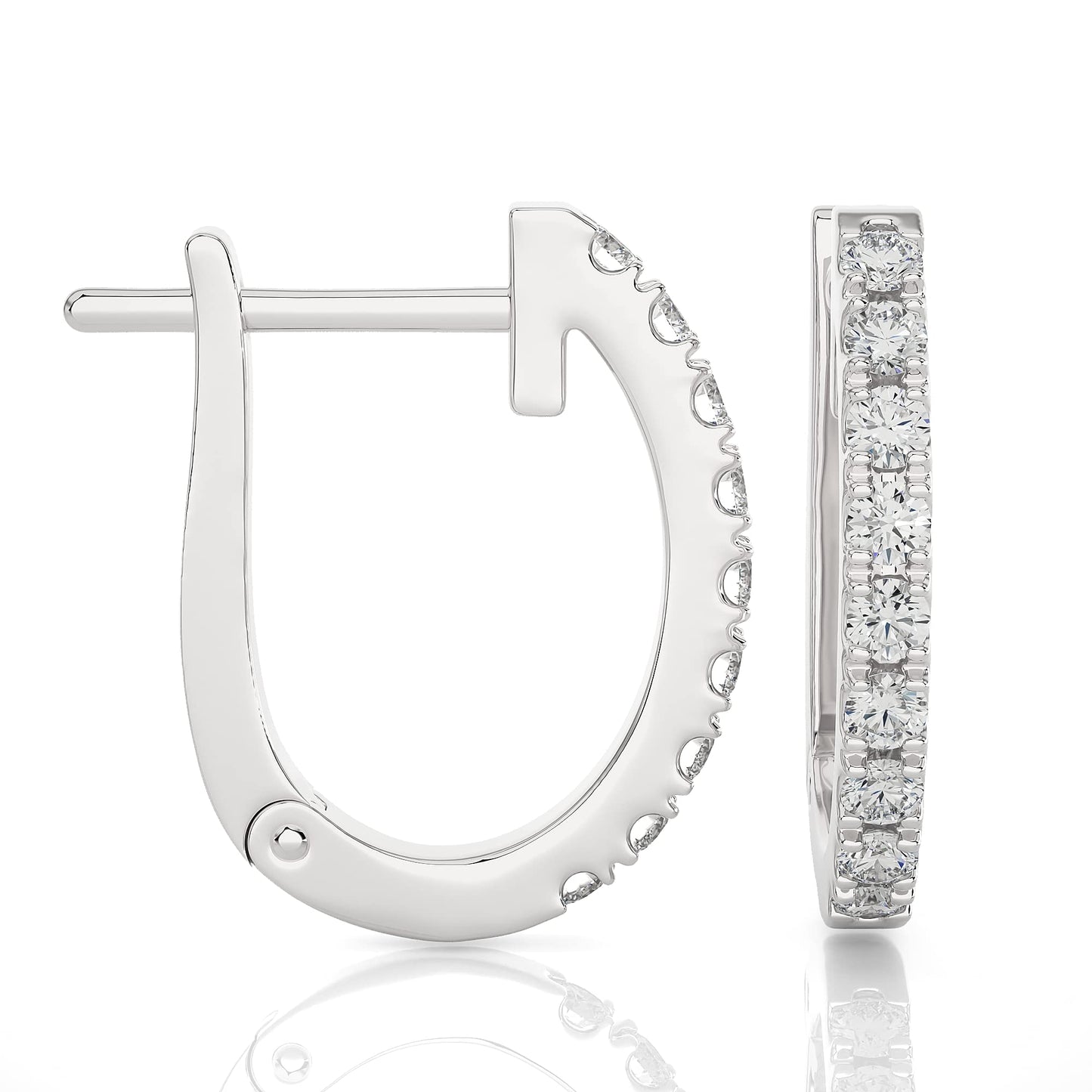 1/2 to 1 Carat Lab Grown Diamond Huggie Hoop Earrings for Women I 14k White and Yellow Gold Hoops (D-E, VS1, cttw) Hinged Hoop Earrings by Privosa Fine Jewelry - White Gold