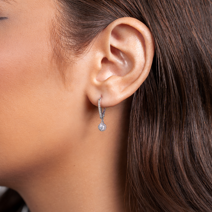 Natural Diamond Round Halo Dangle Earrings